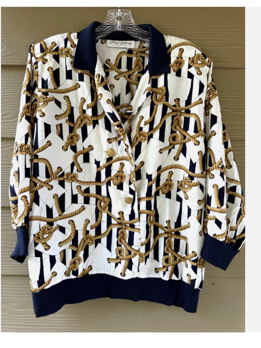 VTG Paul Anthony Nautical Rope Gold Button White Navy Blouse Jacket